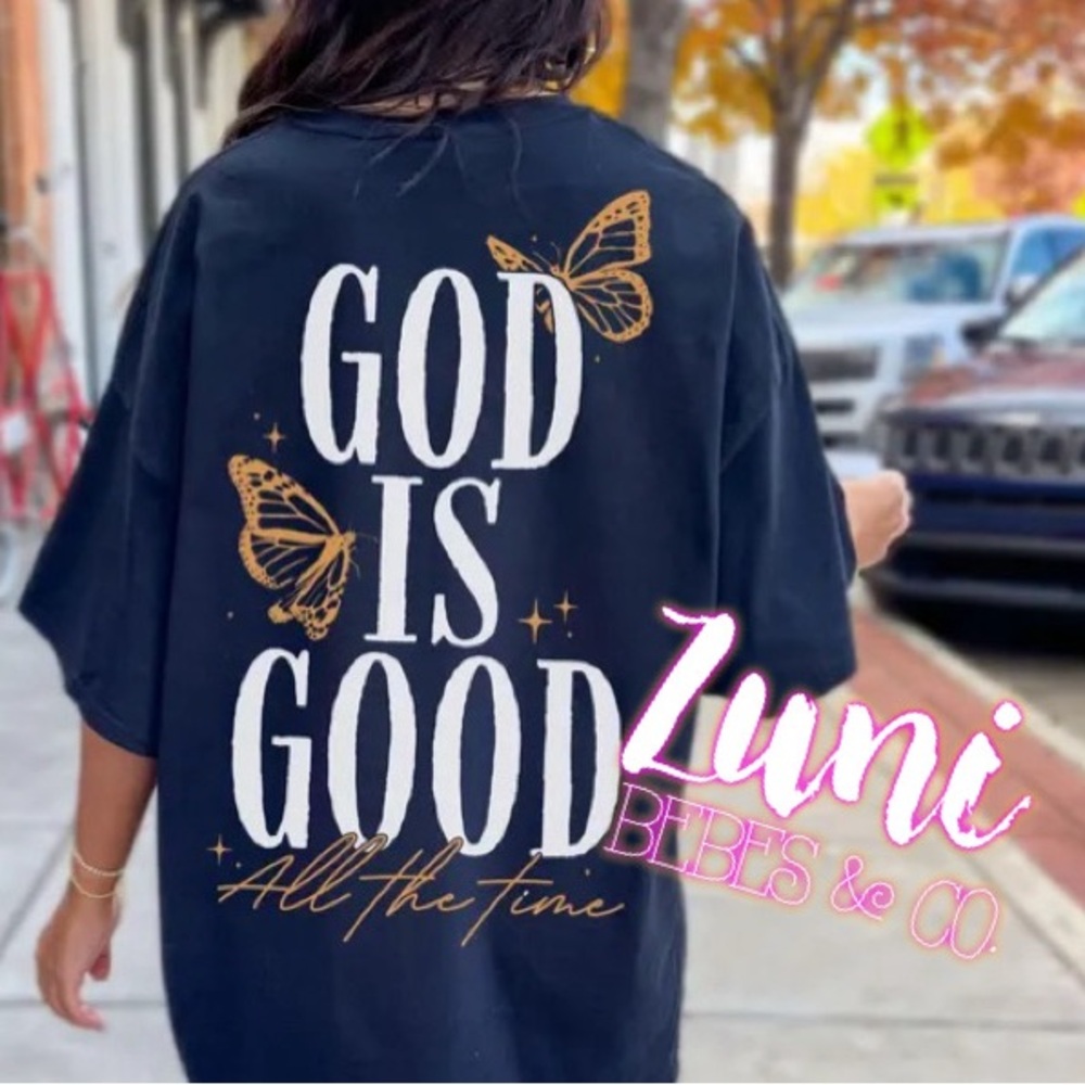 Comfort Colors navy blue Tee with Gold and White Print
